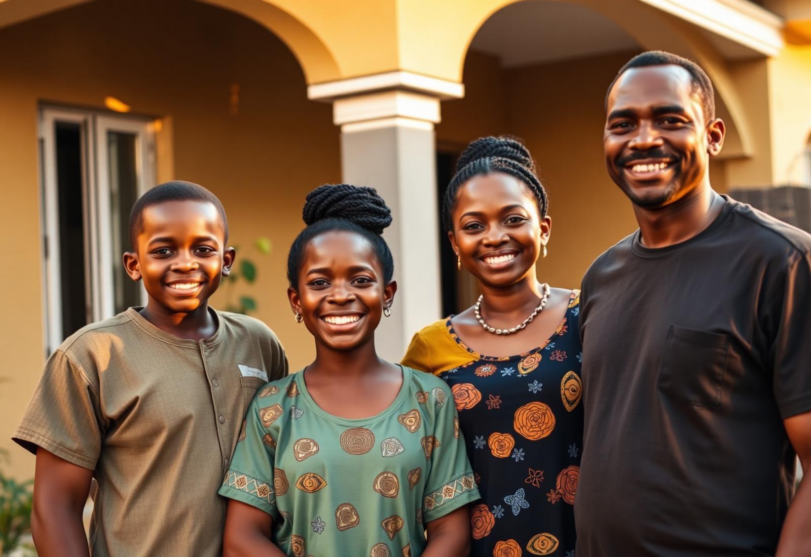 Nigerian parents with their daughter in school uniform